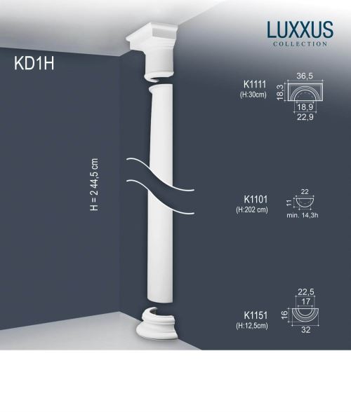 Demi-colonne Jeu complet Colonne de stuc Orac Decor KD1H LUXXUS décorative Forme ronde antique classique 2,43 m