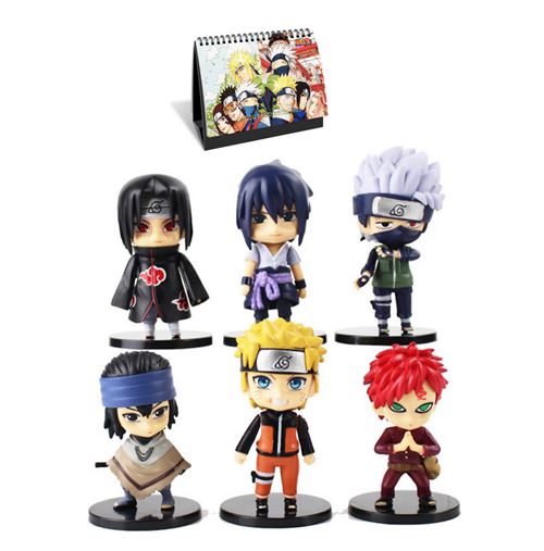 Set de 6 pièces Figurines Naruto Sasuke Kakashi Gaara Itachi Obito 10cm avec Calendrier Naruto 2021 en français