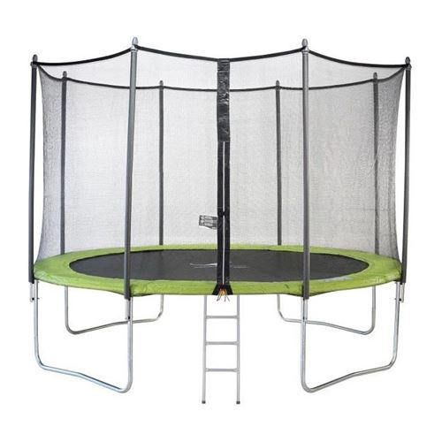 Kangui trampoline twin ~ 360cm - vert - avec filet, echelle, couverture de protection