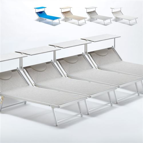 Beach and Garden Design - 4 Bain de soleil transat taille maxi professionnels aluminium lits de plage GRANDE Italia Extralarge, Couleur: Gris