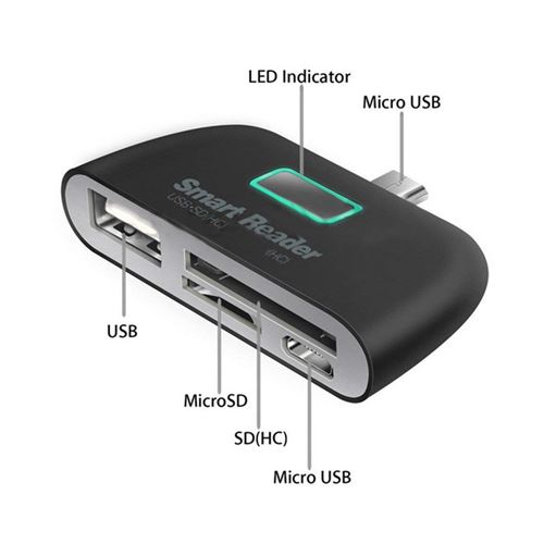 Lecteur de cartes pour LENOVO Phab 2 Pro Smartphone Micro-USB Android SD Micro SD USB Adaptateur Universel (NOIR)