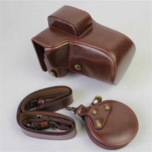 Etui en PU sac de caméra sangle café pour votre Fujifilm X-E3 Camera