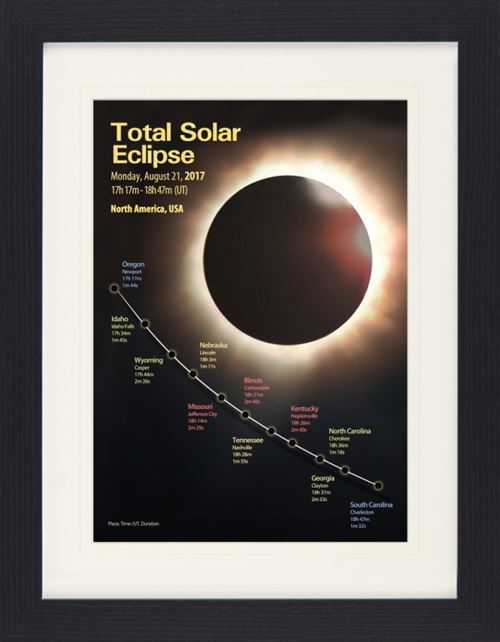 Éclipse Solaire Poster De Collection Encadré - Éclipse Solaire Totale, 21 Août 2017, Amérique Du Nord (40x30 cm)