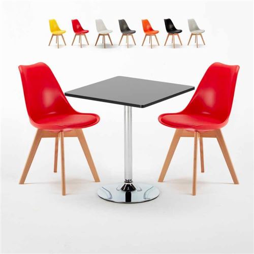 Table Carrée Noire 70x70cm Avec 2 Chaises Colorées Set Intérieur Bar Café NORDICA Mojito, Couleur: Rouge