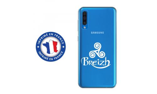 Coque souple pour Samsung Galaxy A50 avec impression Motifs Triskel Celte blanc