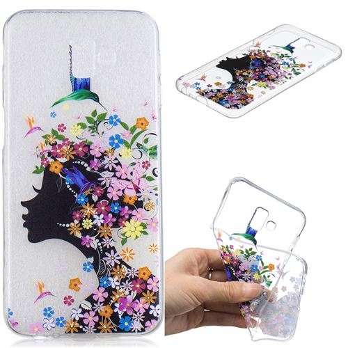 Coque en TPU impression de motifs fille fleurie pour votre Samsung Galaxy J6 Plus/J6 Prime