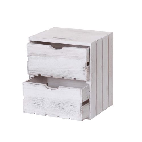 Commode MENDLER HWC-C62, 2 tiroirs, 36x32x26cm blanc shabby