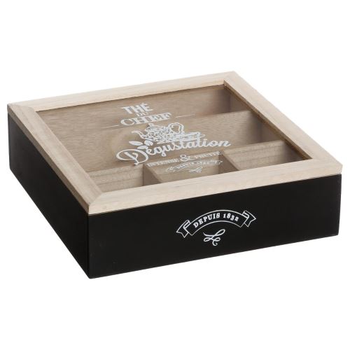 Boite à thé en bois - style bistrot - noir et bois naturel