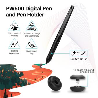 Stylet Huion PW507 Pour Tablettes Graphiques Kamvas (Pro 12/13/16, Kamvas 16/20) - 8192 Niveaux De Pression, Léger, Ergonomique - 10