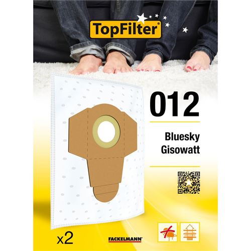 TopFilter 012, 2 sacs aspirateur pour Bluesky, Gisowatt, boîte de sacs d'aspiration en non-tissé, 2 sacs à poussière (60 x 30 x 0,1 cm)
