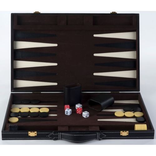 Grand jeu de Backgammon en bois finitions simili cuir