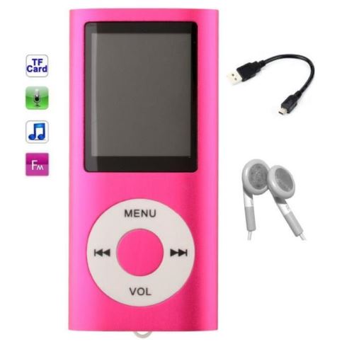Lecteur MP3 MP4 - radio fm - à carte mémoire Micro sd - Rose