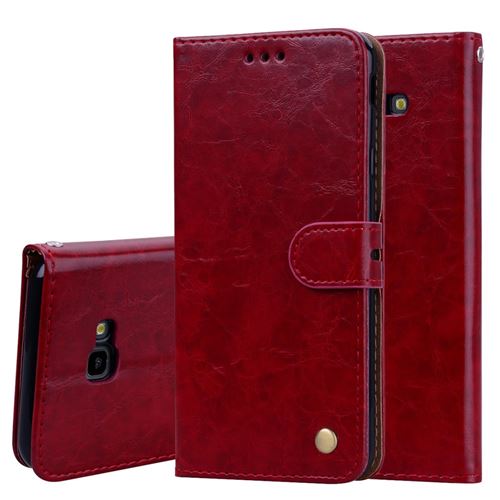 Etui en PU cire à l'huile rouge pour votre Samsung Galaxy J4 Plus
