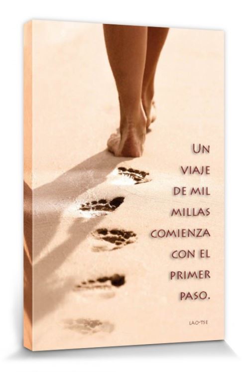 Motivation Poster Reproduction Sur Toile, Tendue Sur Châssis - Un Viaje De Mil Millas Comienza Con El Primer Paso (30x20 cm)