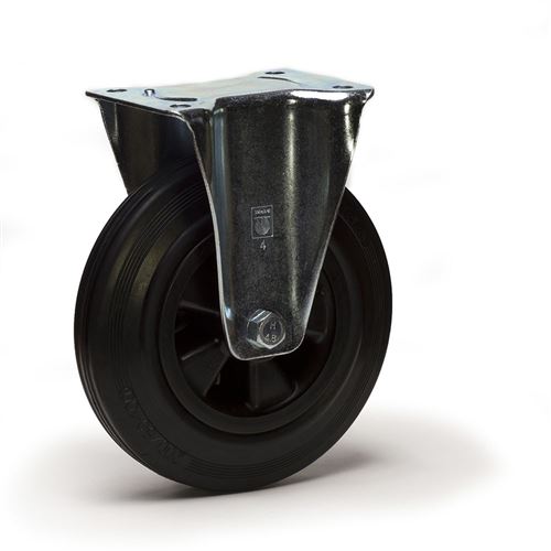 Roulette caoutchouc noir fixe diamètre 250 mm fixation à platine
