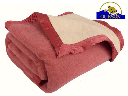 Couverture pure laine woolmark ourson 600 gr rose 240x260