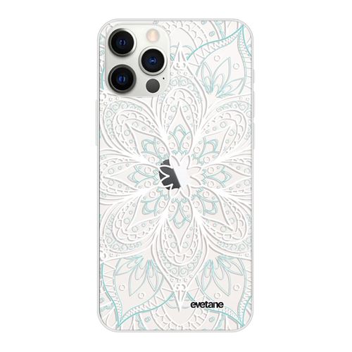 Coque pour iPhone 12/12 Pro souple transparente Mandala Turquoise Motif Ecriture Tendance [Evetane®]