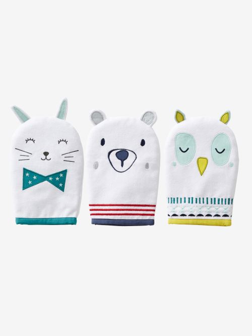 VERTBAUDET - Lot de 3 gants de toilette animaux - écru - TU