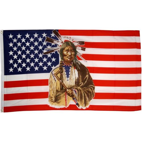 drapeau usa et chef indien debout flag americain 150x90