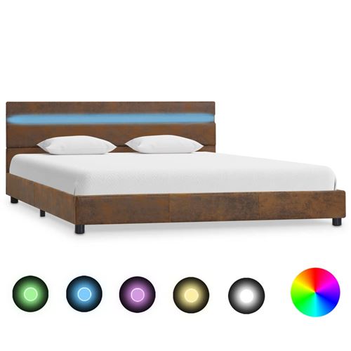 vidaXL Cadre de lit avec LED Marron Tissu 120 x 200 cm