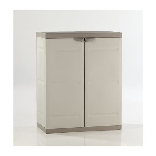 Titanium Plastiken Armoire Basse 2 Portes Avec Etageres L70 X P44 X H88 Cm Beige Et Taupe Gamme Titanium Interieur/Exterieur