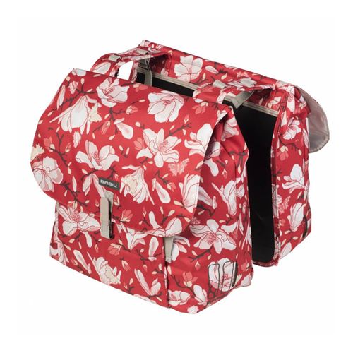 Sacoche arriere velo double basil impermeable magnolia 35l poppy rouge fixation sangles sur porte bagage (43x28x30cm)