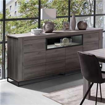 735 67 Sur Bahut Avec Led Couleur Chene Gris Archimede Gris L 218 1 X P 50 X H 95 7 Cm Achat Prix Fnac