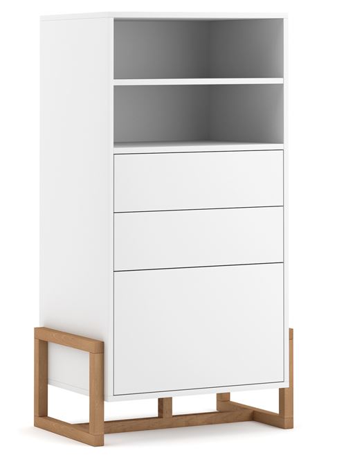 Commode haute en bois coloris blanc mat - L.63 x P.42 x H.115 cm -PEGANE-