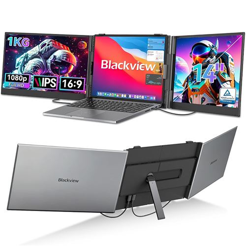 Blackview DCM6 Ecran Portable Ultra-Fin,14 "FHD 1080P IPS Moniteur pour Ordinateur Portable Certifié, 13"-17.3" Compatible avec Mac, Windows,Chrome, Switch,PS45, Noir