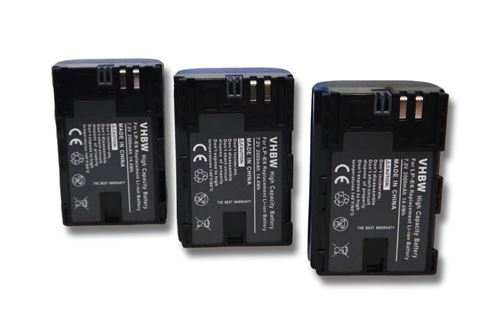 vhbw 3x Batteries compatible avec Canon EOS 90D, Ra, R5, R6, 70D, 7D Mark II, 7D appareil photo (2000mAh, 7,2V, Li-ion), puce d information