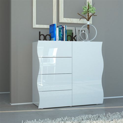 Buffet Salon Cuisine 90cm 1 Porte 4 Tiroirs Blanc Onda Living