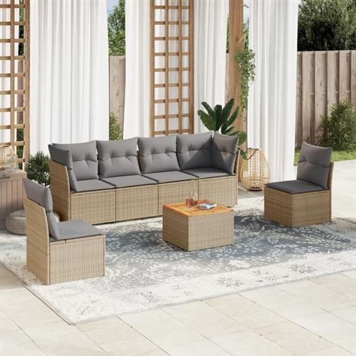 Non Communiqué Marron Salon De Jardin Modulable Vidaxl Beige Rotin 7 Pieces 62 X 62 X 69 Cm 6 Personnes