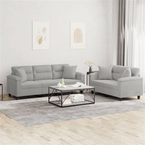 Non Communiqué Gris Clair Ensemble De Canapés 2 Pcs Coussins Tissu Microfibre