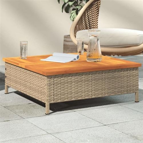 Vidaxl Table De Jardin Beige 70x70x25 Cm R&eacute;sine Tress&eacute;e Et Bois Acacia