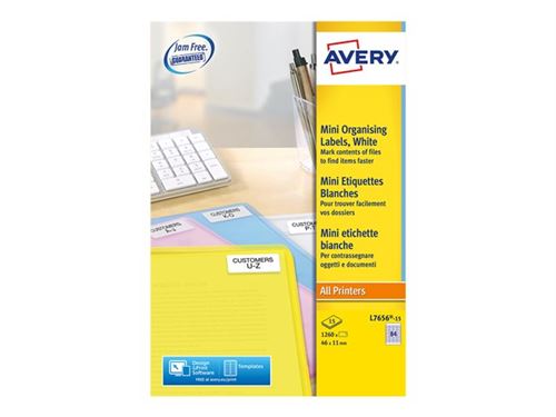 Avery - Blanc - 46 x 11.1 mm 1260 étiquette(s) (15 feuille(s) x 84) étiquettes adresses