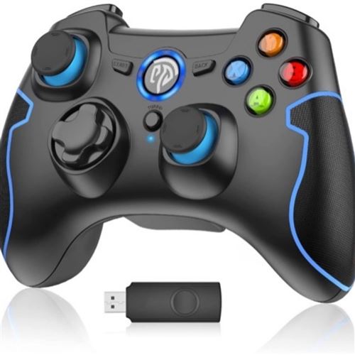 Manette PC sans Fil, Manette PC Connectée par USB, Manette PS3 avec Double Vibration et Turbo, Compatible pour PC et PS3 - Bleu et Noir. Manettes de jeu. Noir