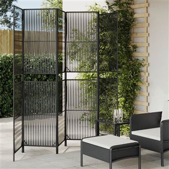 Paravent 3 Panneaux 150x180 Cm Noir - Séparateur D’espace En Tissu Et Fer (Pliable)