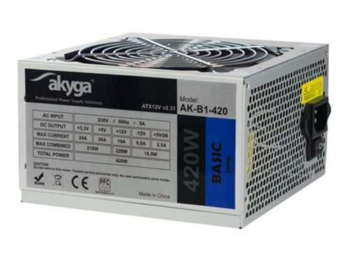 Akyga AK-B1-420 - Alimentation électrique (interne) - ATX12V 2.31 - CA 230 V - 420 Watt - PFC - acier galvanisé