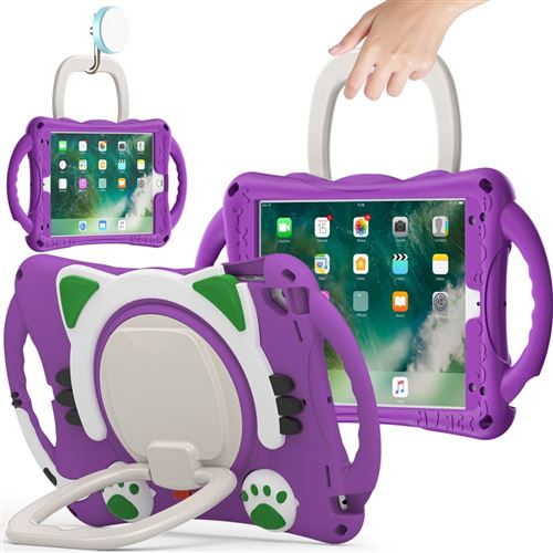 GENERIQUE - Coque Antichoc iPad 9.7 - Béquille Rotative - Violet/Vert - Image 2