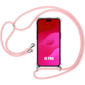 Coque pour iPhone 15 Pro Protection Antichoc Renforcée avec Cordon Rose - BOOLING - 1
