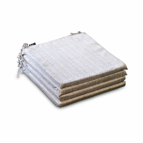 Collection ETHNIQUE - Lot de 4 galettes de chaises - 43 x 40 cm - motif ethnique tissu déperlant réversibles anti UV petites cordes pour attacher