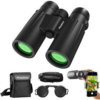 Usogood Jumelles compactes HD 10 x 42 pour Adultes, prismes BAK4, objectifs FMC, Jumelles étanches pour l'observation des Oiseaux, la randonnée, l'observation de la Faune avec Adaptateur téléphonique - 1