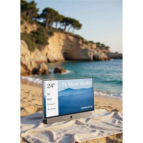 TV MOVE STUDIO Téléviseur intelligent portable 24' avec batterie et écran antireflet Blanc
