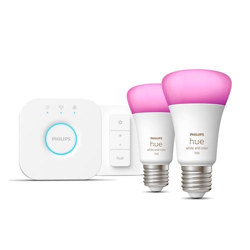 Philips Hue White and Color ambiance Kit de démarrage : 2 ampoules connectées E27 (1100) + variateur