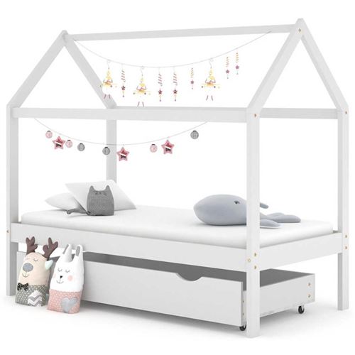Vidaxl Cadre De Lit Enfant Avec Tiroir Blanc Bois Pin Massif 80x160 Cm