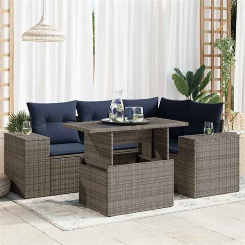 Non Communiqué Gris Vidaxl Salon De Jardin Avec Coussins 5 Pcs Résine Tressée 3326792