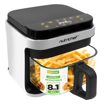 NutriChef Friteuse à Air 5.8L – 8 Modes Préréglés, Bol Transparent, Température & Temps Précis – Pour Crevettes, Frites, Ailes, Poulet – Blanc - 1