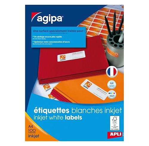 Etiquette adresse jet d'encre 63,5 x 38,1 mm Agipa 119080 blanche - Boîte de 2100