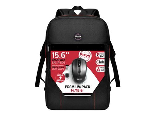 Sac à dos pour PC portable + Souris sans fil USB A & Type C - 15,6 - Noir