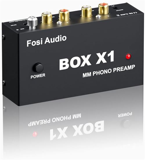 Fosi Audio Box X1 - Preamplificateur Phono pour Platines MM, Mini Hi-Fi Stéréo avec Sortie Casque 3,5 mm et RCA, Alimentation 12V DC